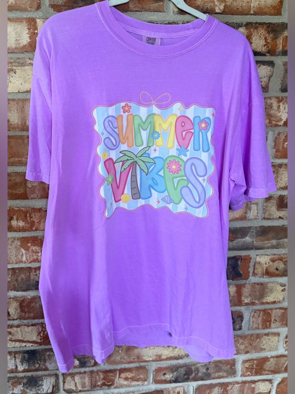 Comfort Colors Neon Violet Graphic Tee with Pastel Summer Print